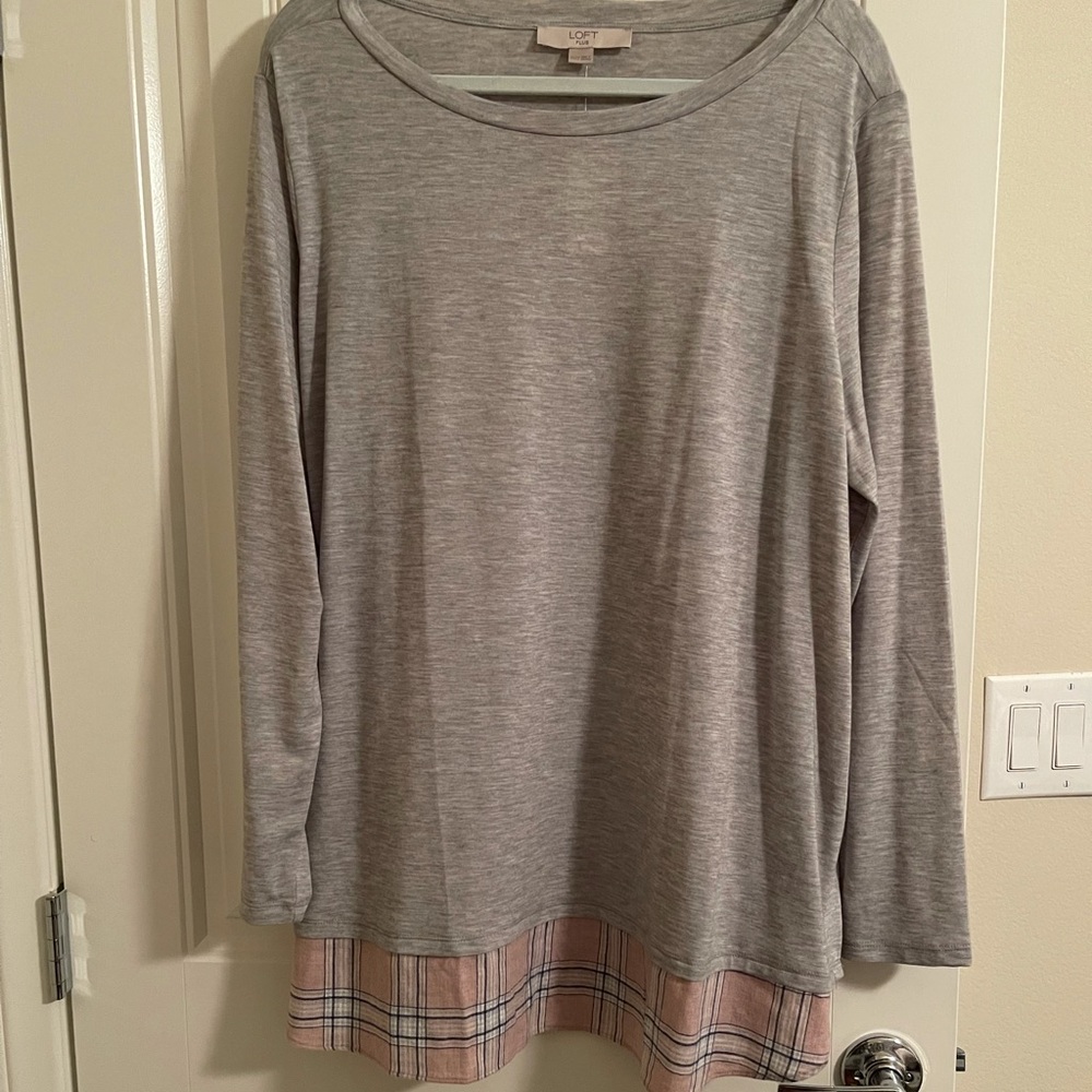 LOFT Long Sleeve Top with Plaid Bottom